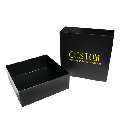 Wholesale luxury with lid gold foil cardboard box design logo black clothing packaging boxes